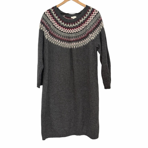 J.Jill Fair Isle Nordic Knit Knee Length Sweater Dress Cotton Long Sleeve Sz XLP - Picture 2 of 6